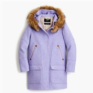 J. Crew Lavender Wool Coat with Removable Faux Fur Hood